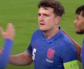 Harry Maguire reacts to captaining England