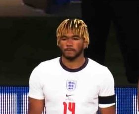 Chelsea's Reece James reacts to England debut