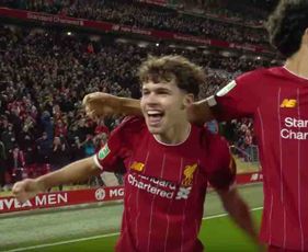 Neco Williams reacts to making his Liverpool debut against Arsenal