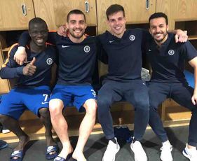Photo: Chelsea celebrate in the dressing room after beating Slavia Prague