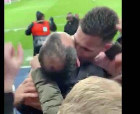 Video: Diogo Dalot kisses his dad after Man Utd beat PSG