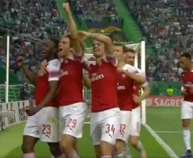 Arsenal players react to beating Sporting Lisbon