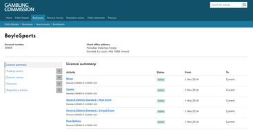 UK Gambling Commission lists BoyleSport's licensed betting operations