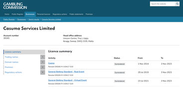 UK Gambling Commission lists Casumo's licensed betting operations