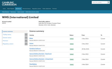 UK Gambling Commission lists William Hill's licensed betting operations