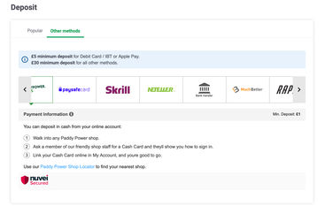 The process of making a deposit on Paddy Power