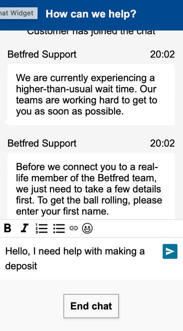 Betfred's live chat