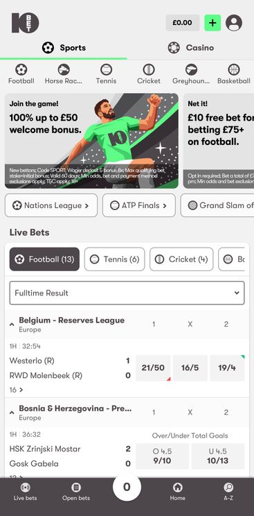 10bet app home screen