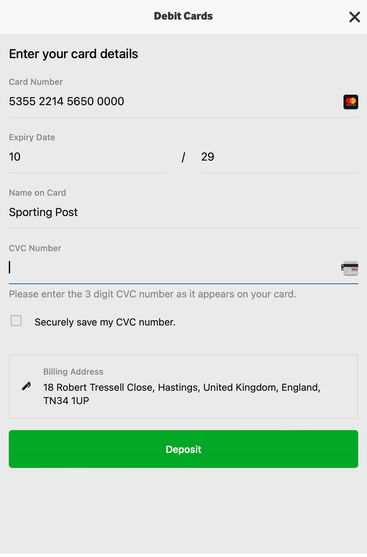 Process of depositing on Betway