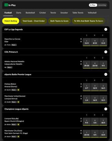 In-play betting on Parimatch