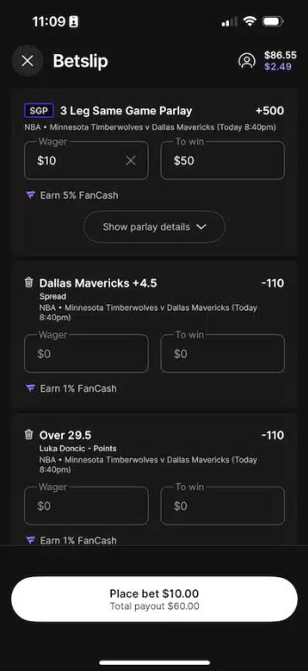 Betting on Fanatics' mobile app