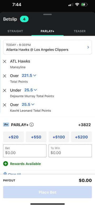 Betting on ESPN Bet's mobile app