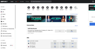 ESPN Bet's website homepage