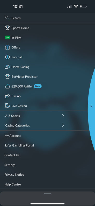 BetVictor's extensive menu