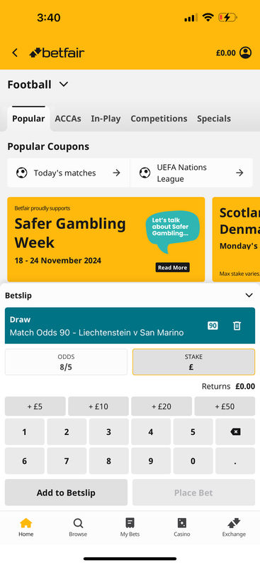 Betting on Betfair's mobile app