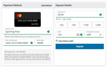 The process of making a deposit on Sportingbet