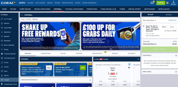 Betting on Coral's website homepage