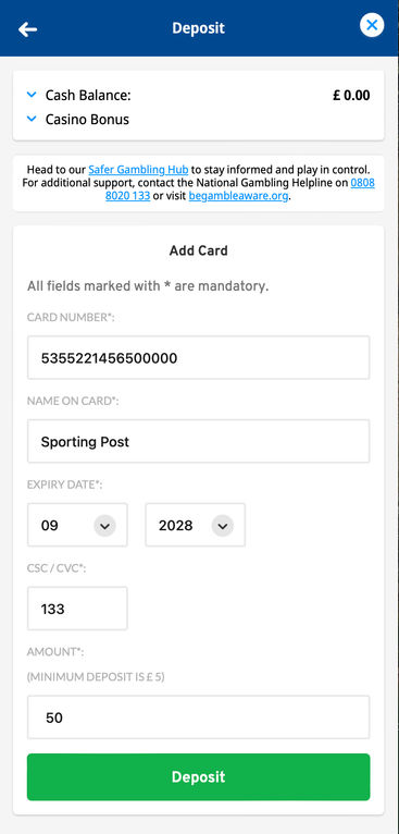 The process of making a deposit on Betfred