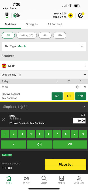 Betting on Unibet's mobile app