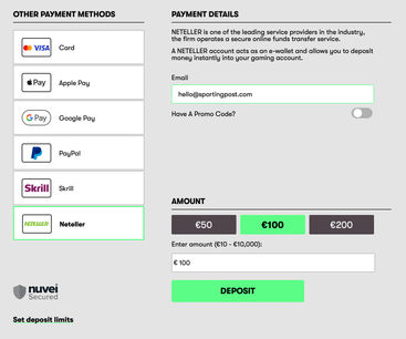 Depositing funds on 10bet