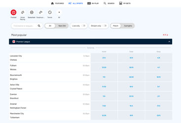 Pre-match betting options on BetUK