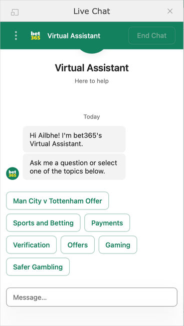 Live chat on bet365 Bingo