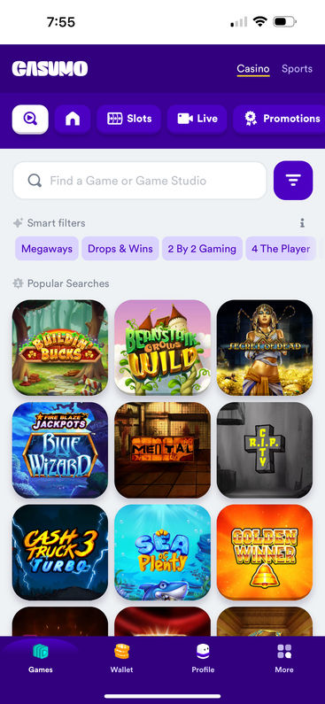 Casumo's mobile app games