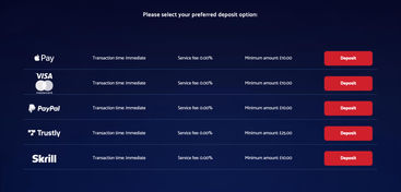 Deposit options on All British Casino