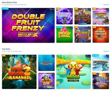 Some of the many slot games available on William Hill Casino