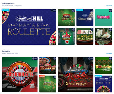 Table games on William Hill Casino