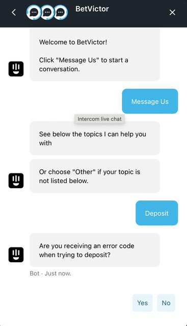 Live chat on BetVictor Casino