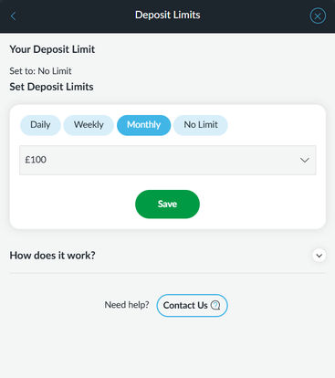 Setting deposit limits on BetVictor Casino