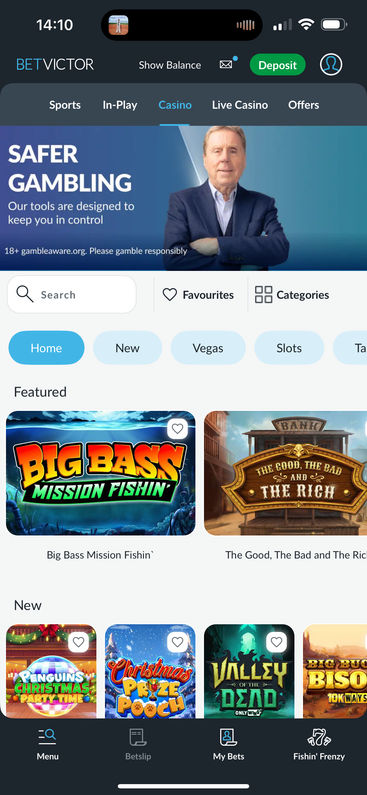 BetVictor Casino mobile app homepage