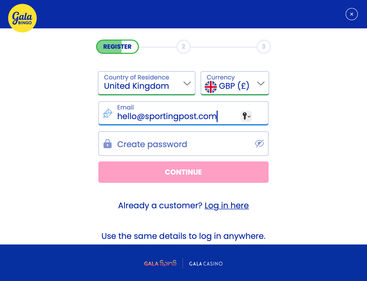 Creating an account on Gala Bingo