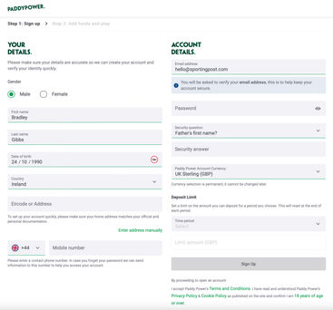 Creating an account on Paddy Power Bingo