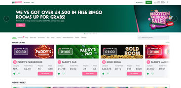 Paddy Power Bingo website homepage