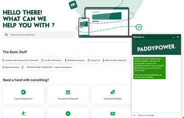 Customer service options on Paddy Power Bingo