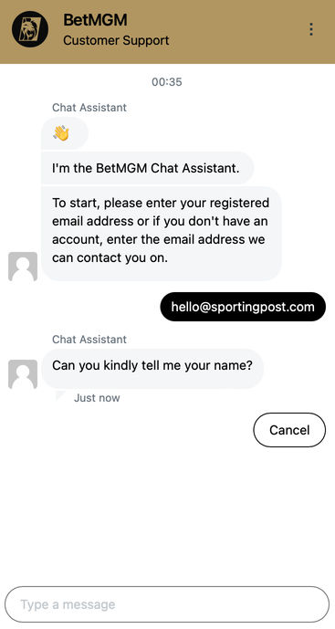 Live chat on BetMGM