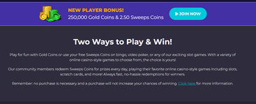 Golden Hearts Sweeps Casino bonus page