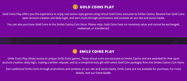 Smiles Casino coins selections