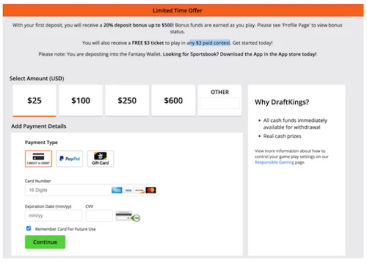 draftkings fantasy payment methods