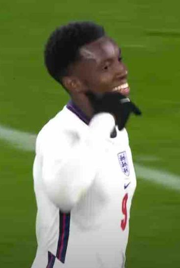 Eddie Nketiah reacts to break England U21 goalscoring record