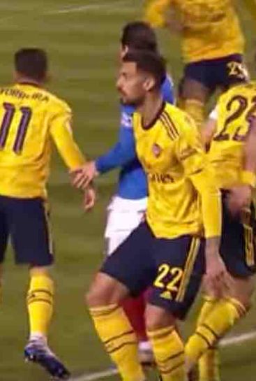 Pablo Mari reacts to making his Arsenal debut vs Portsmouth