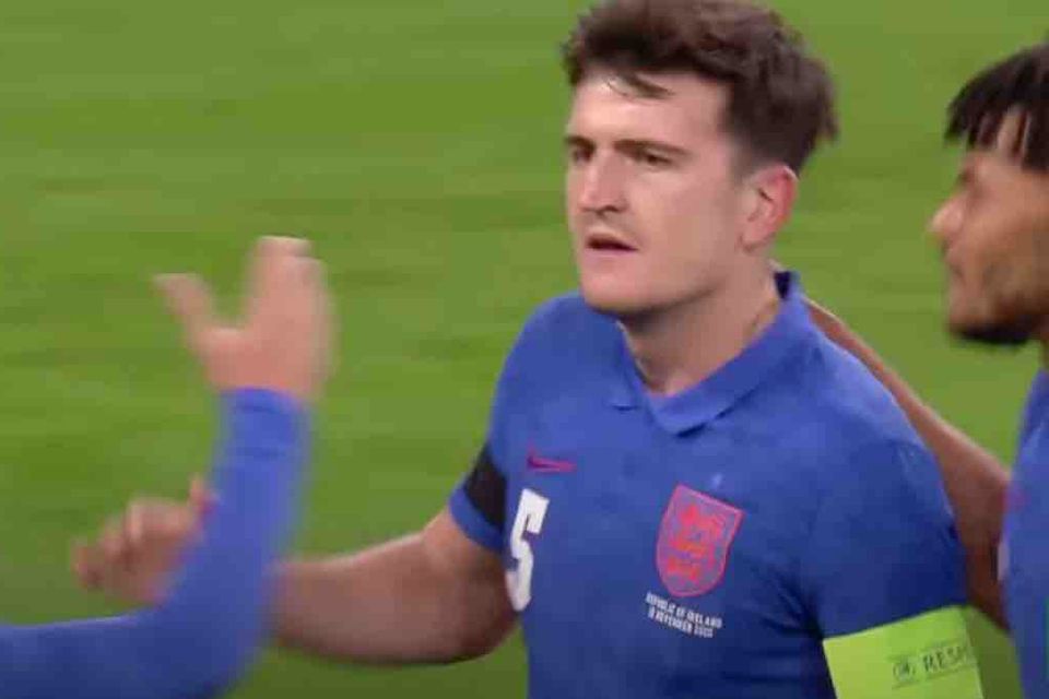 Harry Maguire reacts to captaining England