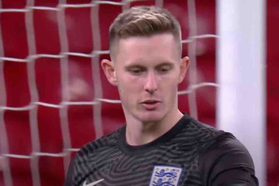 Man Utd's Dean Henderson reacts to making his England debut