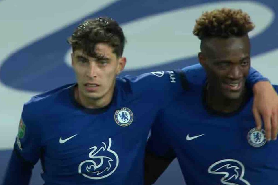 Chelsea's Kai Havertz reacts to his hat-trick vs Barnsley