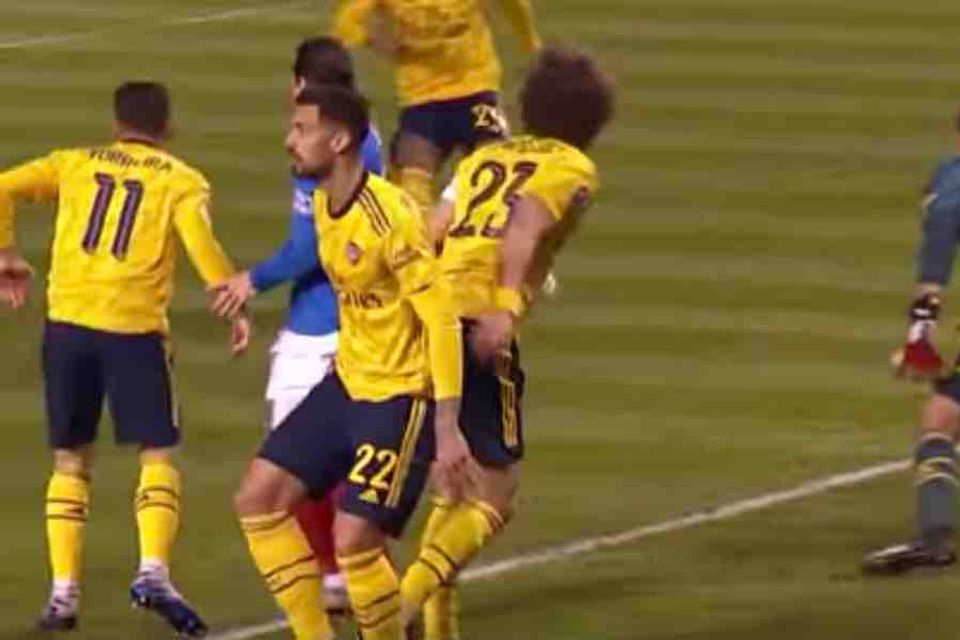 Pablo Mari reacts to making his Arsenal debut vs Portsmouth