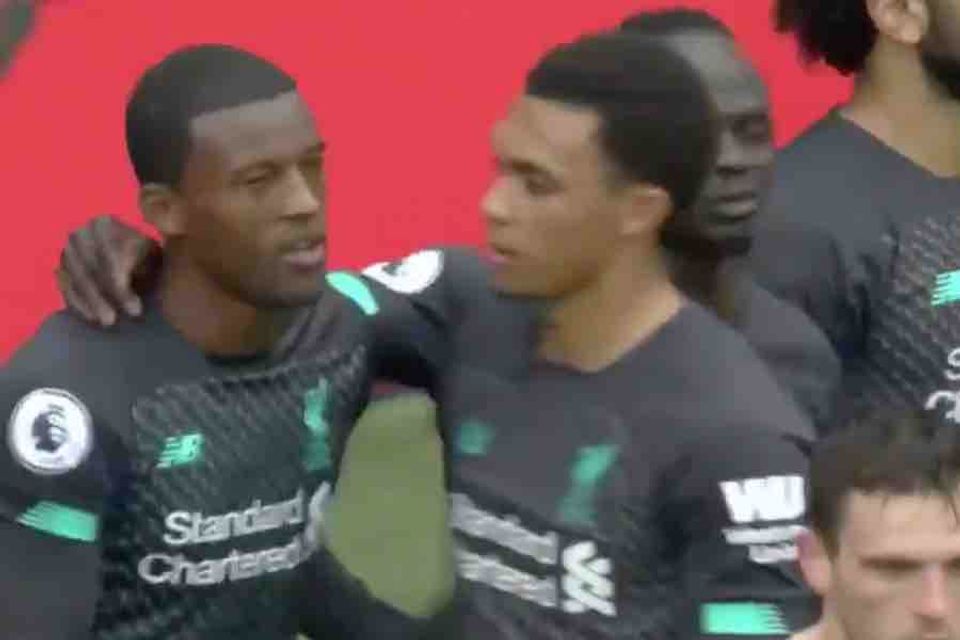 Match-winner Gini Wijnaldum reacts to Liverpool's victory over Sheffield United