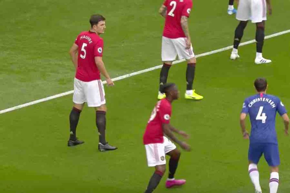 Former Leicester defender Harry Maguire reacts to his Man Utd debut