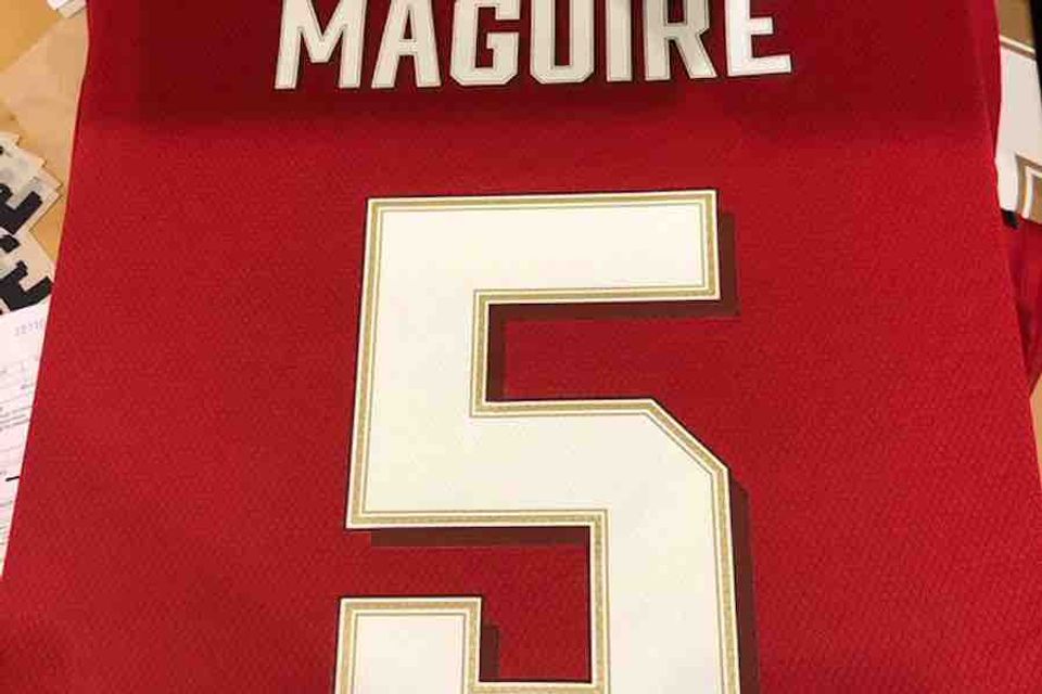 Harry Maguire shares a photo of his Man Utd number 5 shirt
